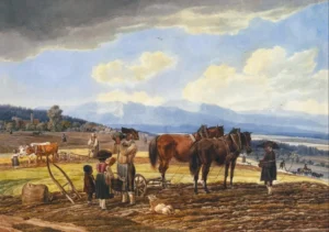 Rast beim Pflügen, Schweinfurt um 1800
Gemälde von Wilhelm von Kobell (1766 - 1853)