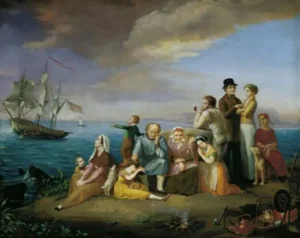 Die Auswanderer nach Amerika, ca. 1850
Gemälde von Franz-Wilhelm Harsewinkel (1796 - 1872), Westfaelisches-Landesmuseum Münster